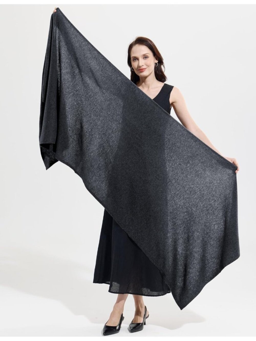 〽️Women's Cashmere Shawl Gray Wedding Winter Shoulder Classic Wrap 87"x28" - Picture 6 of 7